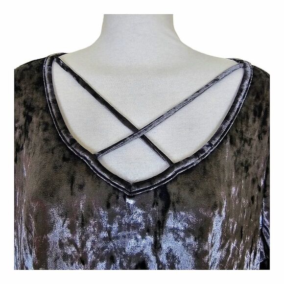 Jodifl Gunmetal Gray Crushed Velvet Long Sleeve Tunic Size Small - Picture 3 of 6